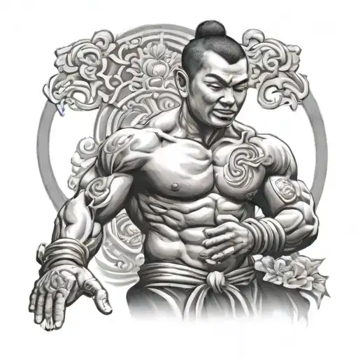 Muay Thai Fighter Realstic Budda Background