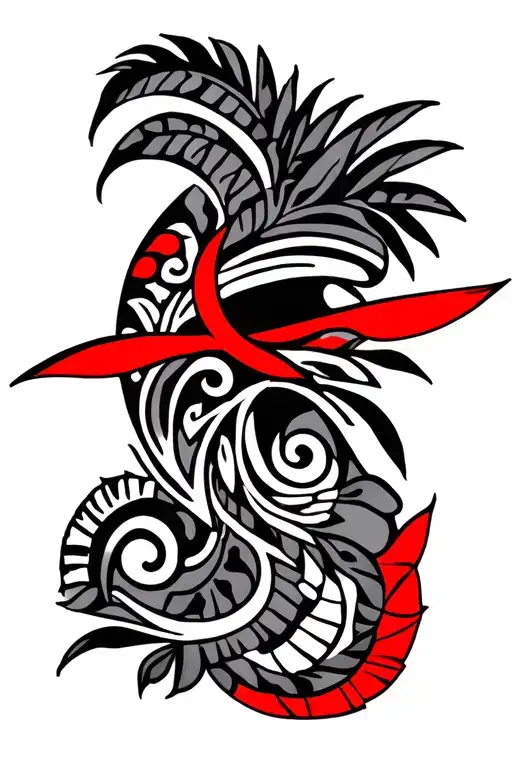 Belize Tatto With Tribal Patters In Black And Some Red Extras