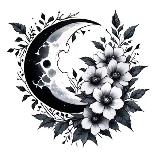 Gothic Moon And Flowers