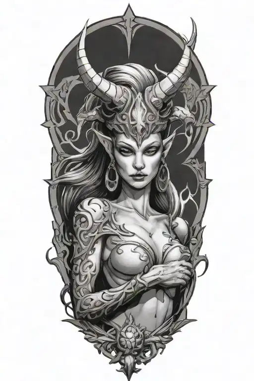 Diablo Iv Lilith Tattoo With Demon Horns