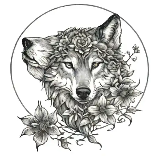 Wolf Moon Wild Flowers Intertwined
