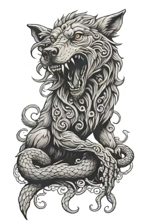 Wolf Biting A Snake Medieval Style