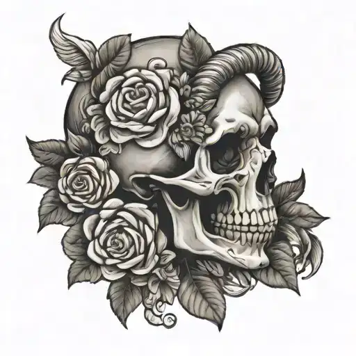 Aries Ran With Flowers Skull