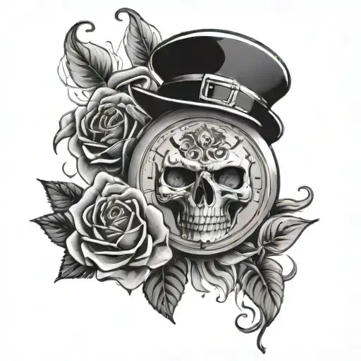 Skull With Roses And Smoke Rising And A Watch