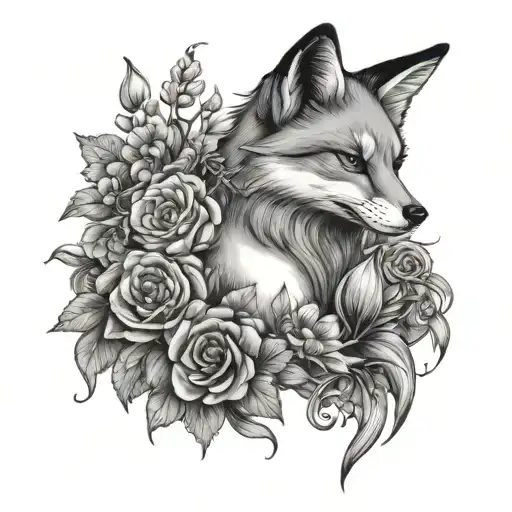 Woman With Fox With Flowers