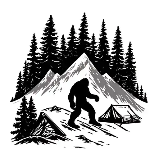 Forearm Tattoo Mountain Camping Trees Bigfoot