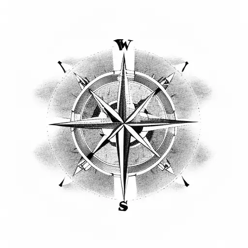 A Compass Rose With A Lighthouse As The Central Point