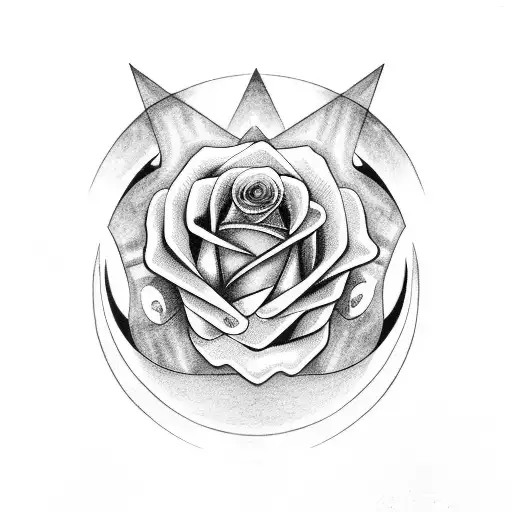 Black And Gray Infinity Rose And Crescent Moon