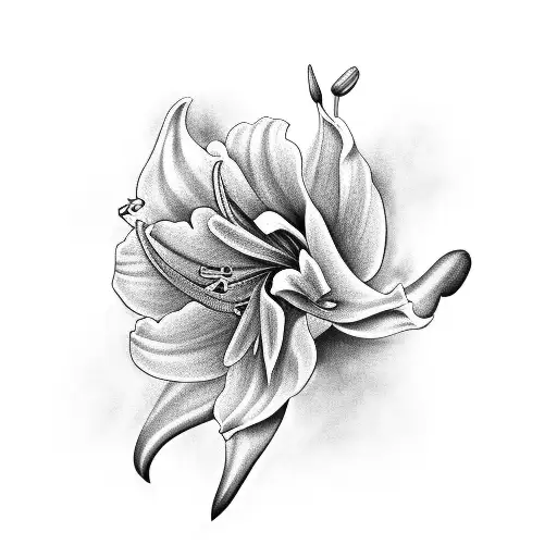 A Realistic Black-grey Tattoo Of A Blooming Lily Carnation