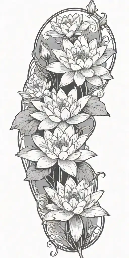 Water Lily And Narcissus Flowers With Vines