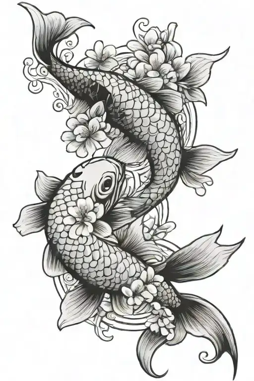 Two Koi Fish With Cherry Blossom