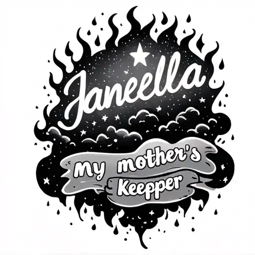 Stars And Clouds Fire Rain With The Name Janella Written And Its Says My Mother's Keeper