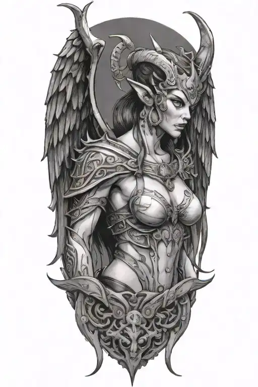 Diablo Iv Lilith Tattoo With Demon Wings And Horns