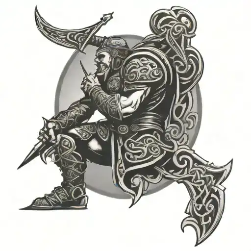 Celtic Warrior And Castle Silhouette Intertwined