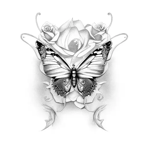 Butterfly With Dragon And Rose