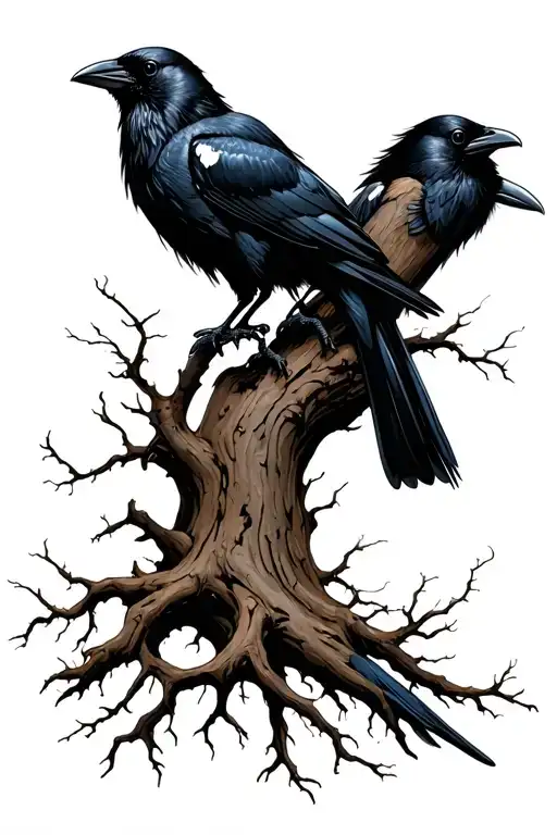 Crows And A Dead Tree Growing