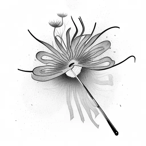 A Sketch-style Illustration Of A Knife With Japanese Red Spider Lily Petals Falling Around It