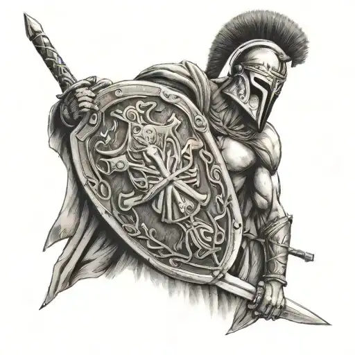 Spartan Warrior With A Shield And A Sword With A Bible Verse