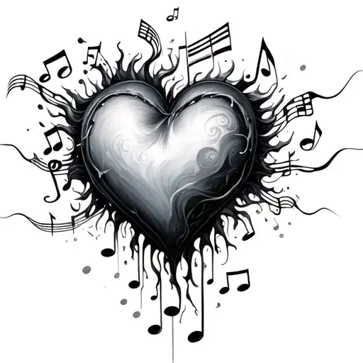 Heart Dissolving Into Music Notes Flowing