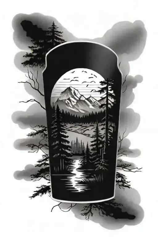 Forest Scene With Mountains And Night Sky Filled