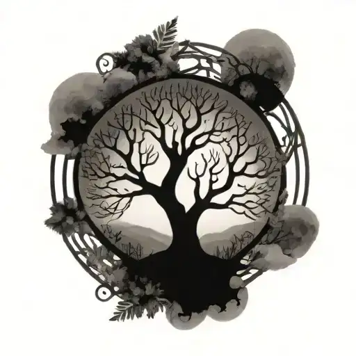 Yggdrisil With Branches Growing Outside The Circle