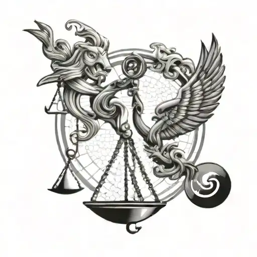 Libra Scales With Pisces Fish Yin Yang
