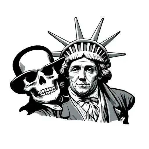 Monopoly Man Woth Statue Of Liberty And Benjamin Franklin Skull