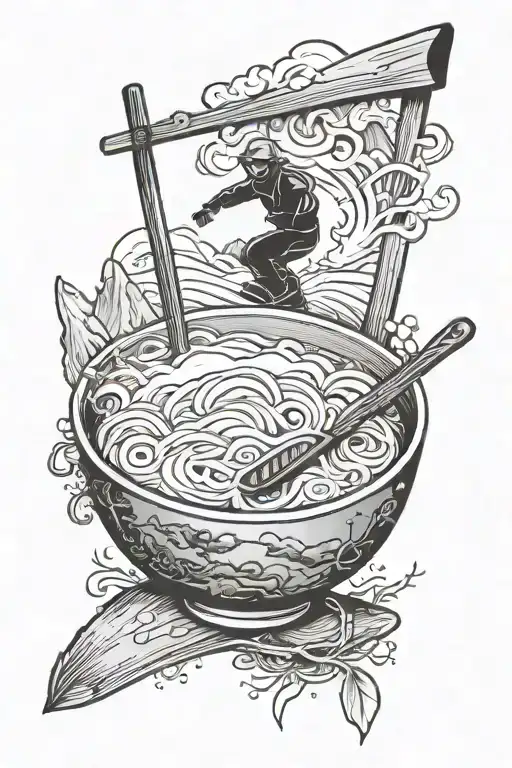 Ramen Bowl With Skier And Mountain