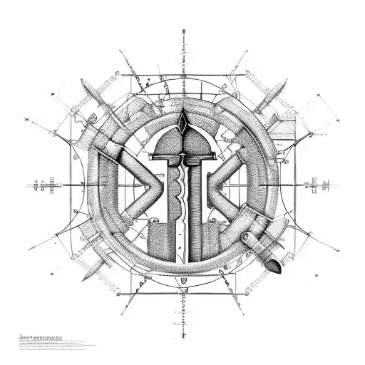 An Engineer's Blueprint Of A Sword Merging With Circuitry