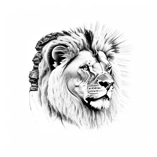 Roman Colosseum With A Lion Standing In Front Of It