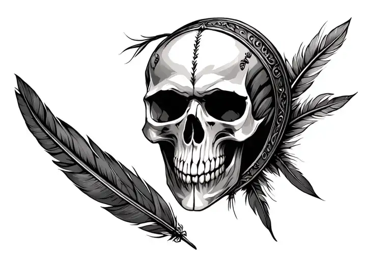 A Warrior Skull With Feathers