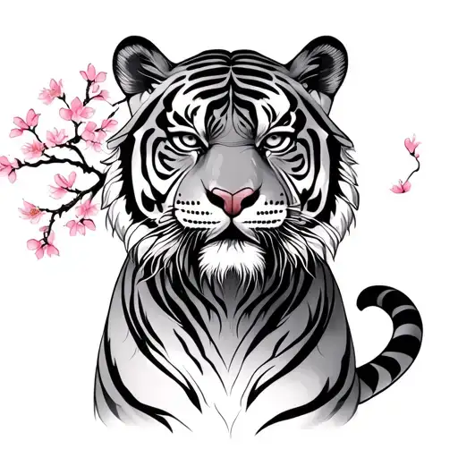 Asian Tiger Whole Body Tattoo With Cherry Blossom Tree