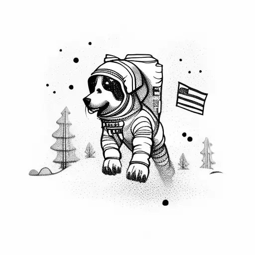 An Astronaut Dog Running Through A Forest