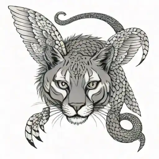 A Puma With Dragon Scales And Angelic Feathered Wings And A Serpent Tail