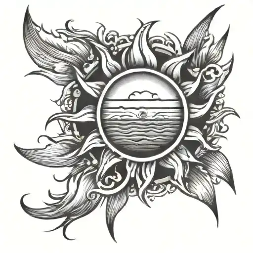Sun Tattoo Lining With Sunshine Writing On Bottom Half