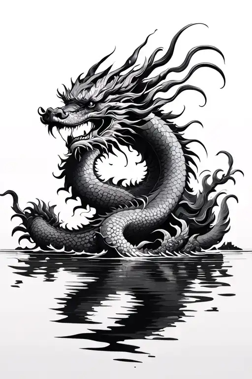 Chinese Dragon In A Lake Surrounded