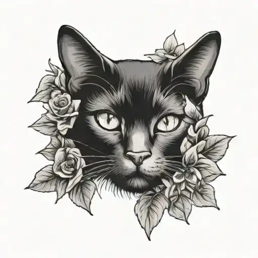 Black Cat With Flowers Growing