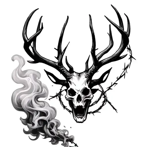 Barbed Wire Around Arm With Wendigo Skull Breathing Smoke
