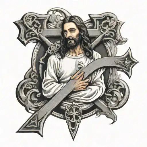 Name And Cross With Phrase Of Jesus Christ Holding