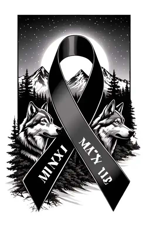 Cancer Ribbon Symbolizing Transformation With Moonlight Woods And Mountains Wolves Xi Iii Mmxxiii