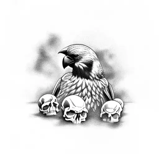 Crow Sitting On Skulls Wearing A Cylinder