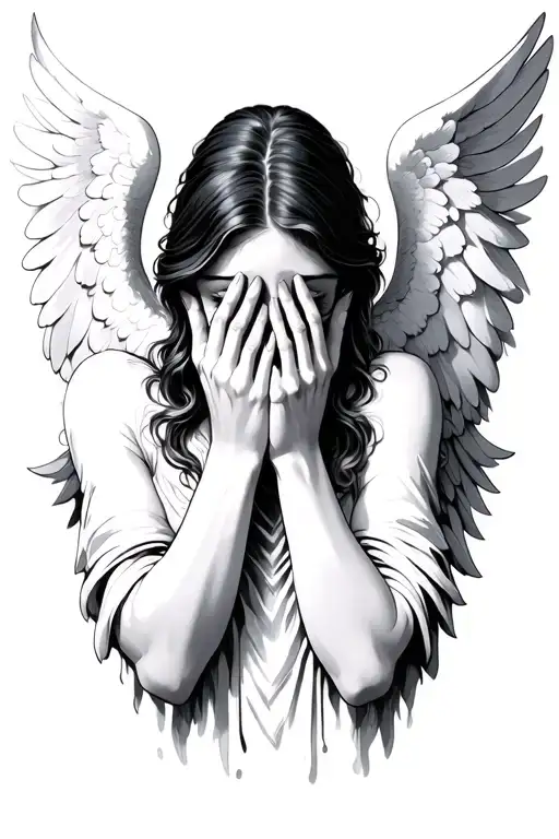An Angel Covering It's Face With It's Hands And The Hand Of The Angle Has Eyes On Its Hands