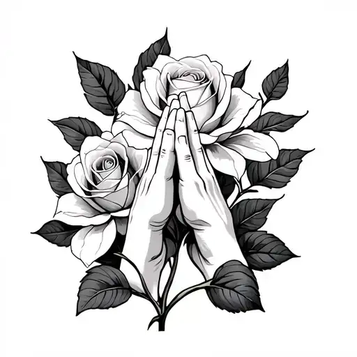 Praying Hands With Rose And Gardenia Flower Growing