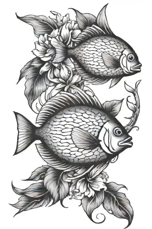 Tropical Flowers Rays Fish Shoulder Tattoo Design
