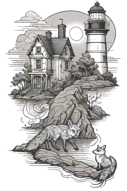 Lighthouse With A Fox Standing Nearby