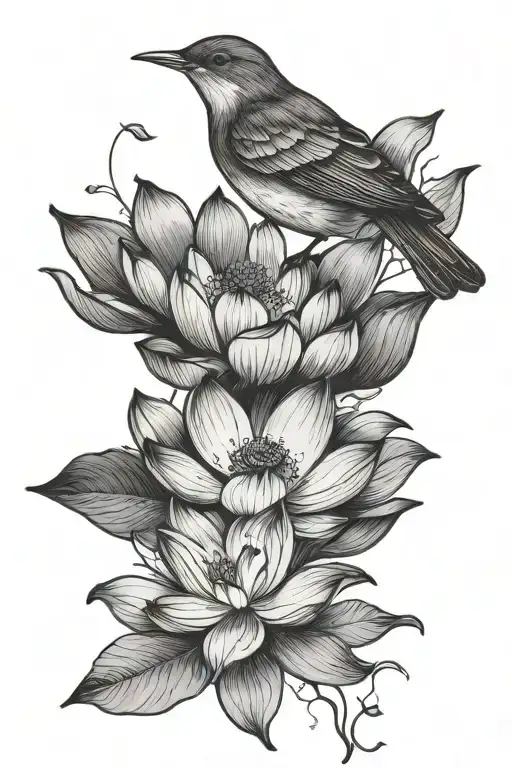 Lotus Flower And Robin Bird