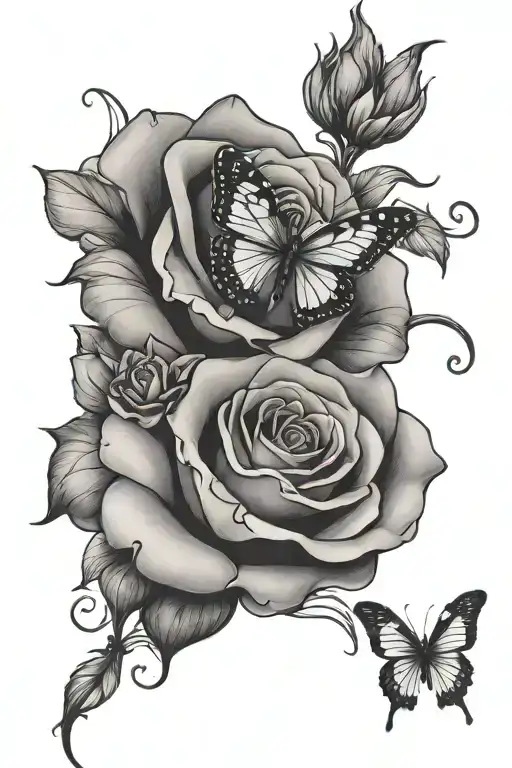 Purple Tipped Rose With Butterfly