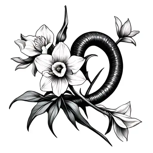 Capricorn Symbol Integrated With Narcissus Flower