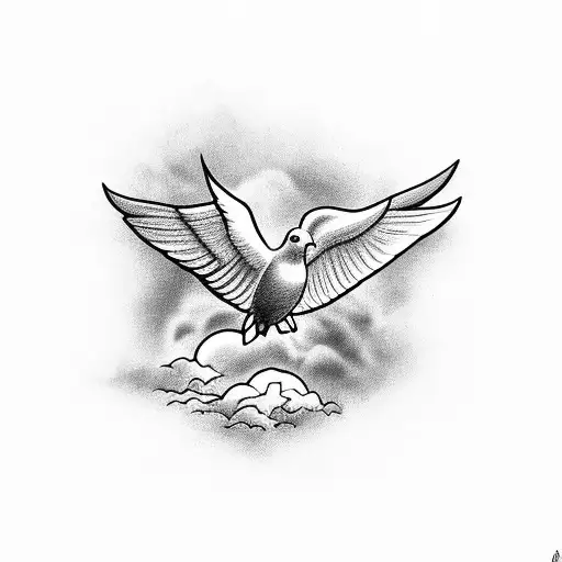 Dove With Bible Lettering In Front Of Clouds