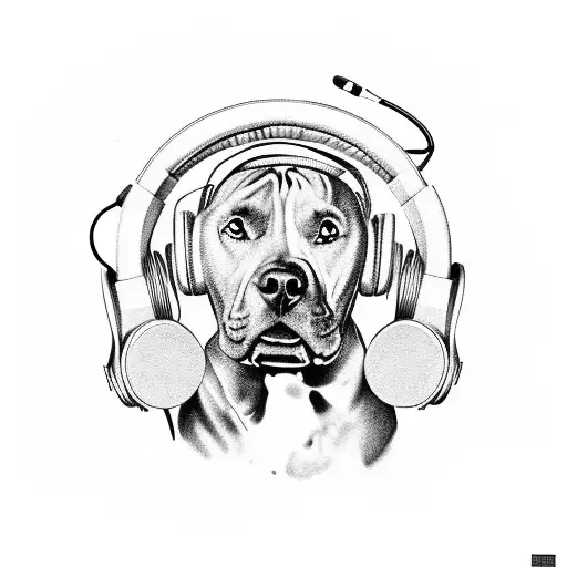 A Pitbull Wearing Headphones And Rapping Into A Vintage Microphone